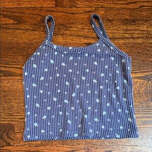 Hannah Navy Ribbed Dot Tank Top with Light Blue Spots